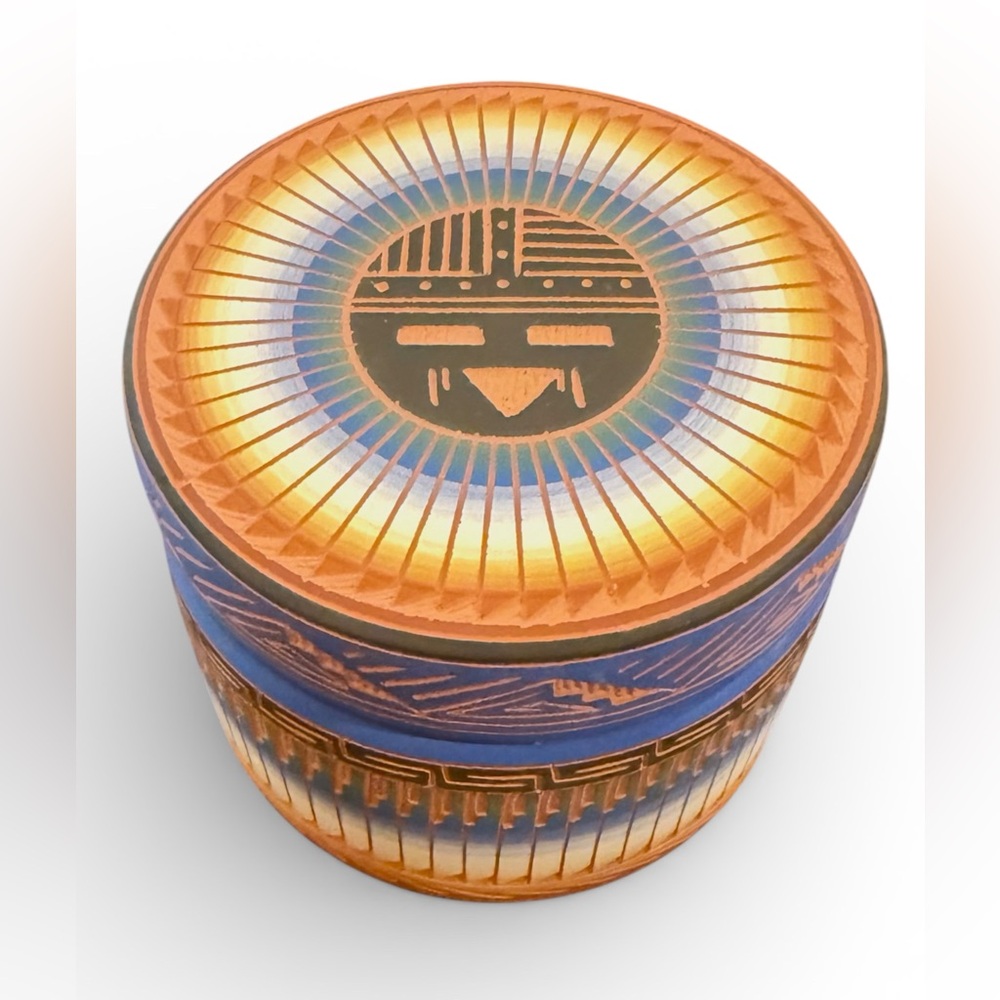 Vintage Navajo Handmade Painted Etched Pottery Container Signed Monisha Etsitty